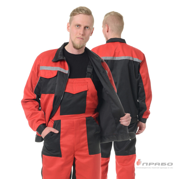 Костюм мужской «Бригадир 2» красный/чёрный (куртка и полукомбинезон). Артикул: Кос132. #REGION_MIN_PRICE# в г. Уфа