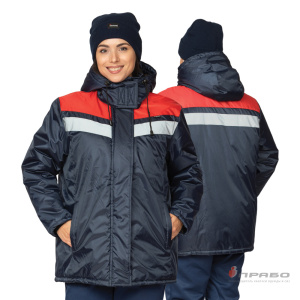 Куртка женская утеплённая «Сарма» тёмно-синяя/красная с капюшоном. Артикул: 9616. Цена от 2 750 р. в г. Уфа