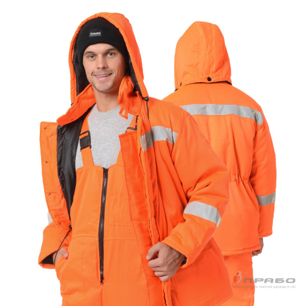 Костюм утеплённый «Дорожник» оранжевый сигнальный (куртка и полукомбинезон). Артикул: Сиг203. #REGION_MIN_PRICE# в г. Уфа