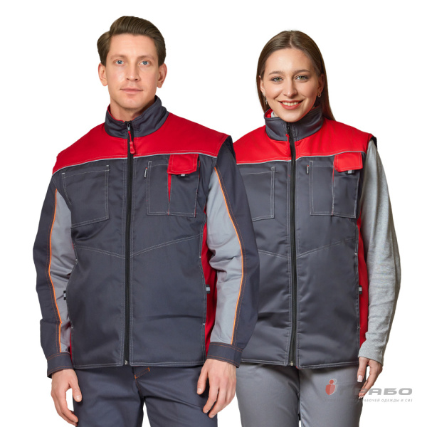 Жилет универсальный утеплённый «Бренд» тёмно-серый/красный. Артикул: Жил201. #REGION_MIN_PRICE# в г. Уфа