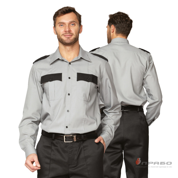 Рубашка мужская с длинными рукавами серая/чёрная. Артикул: Руб007001. #REGION_MIN_PRICE# в г. Уфа