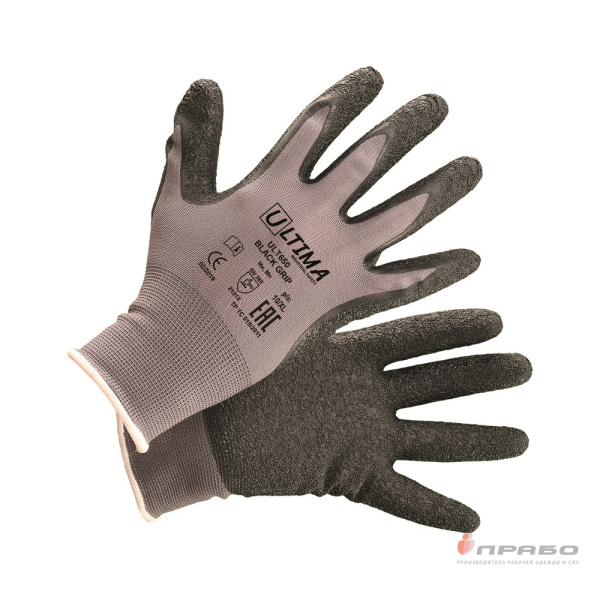 Перчатки нейлоновые с латексным текстурированным покрытием Ultima ULT650 Black Grip. Артикул: 11799. #REGION_MIN_PRICE#