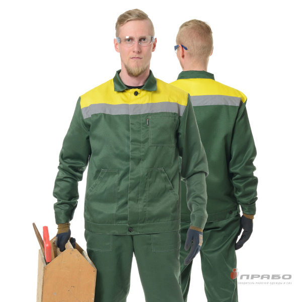 Костюм мужской «Пантеон 2» зелёный/жёлтый (куртка и полукомбинезон). Артикул: Кос119. #REGION_MIN_PRICE# в г. Уфа