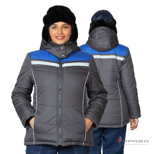 Куртка женская утеплённая «Онега-М» с трехслойным утеплителем тёмно-серая/электрик. Артикул: 9684. #REGION_MIN_PRICE# в г. Уфа