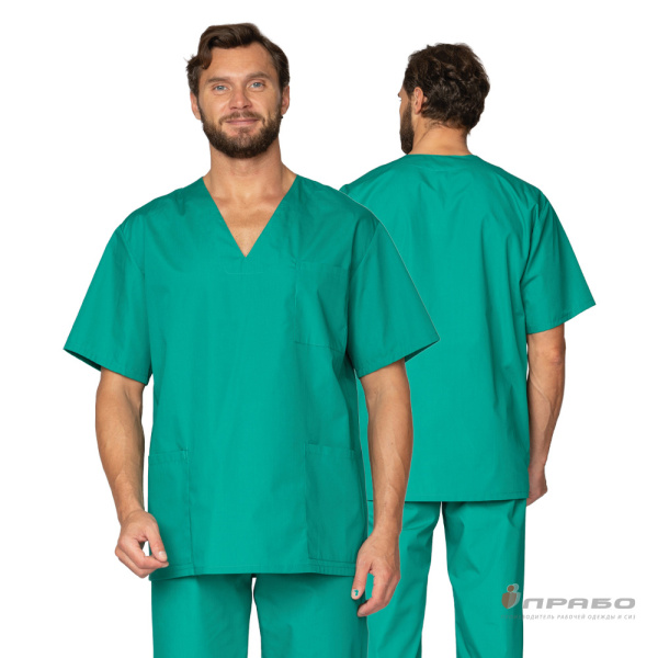 Костюм медицинский мужской «Хирург» зелёный (блузон и брюки). Артикул: Мед101. #REGION_MIN_PRICE# в г. Уфа