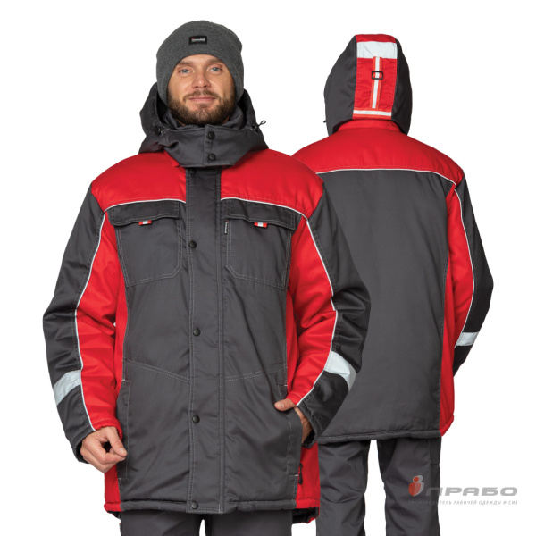 Куртка мужская утеплённая «Бренд» тёмно-серая/красная. Артикул: 9644. #REGION_MIN_PRICE# в г. Уфа